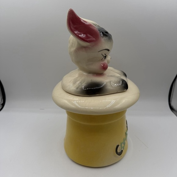 Vintage American Bisque Magic Hat Bunny Rabbit In Yellow Hat Cookie Jar 50s 60s - Picture 5 of 8